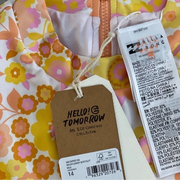 Billabong Girls Swimsuit Sz 14 Wildflower Long Sleeve One Piece UPF 50 Rashguard - Picture 8 of 10